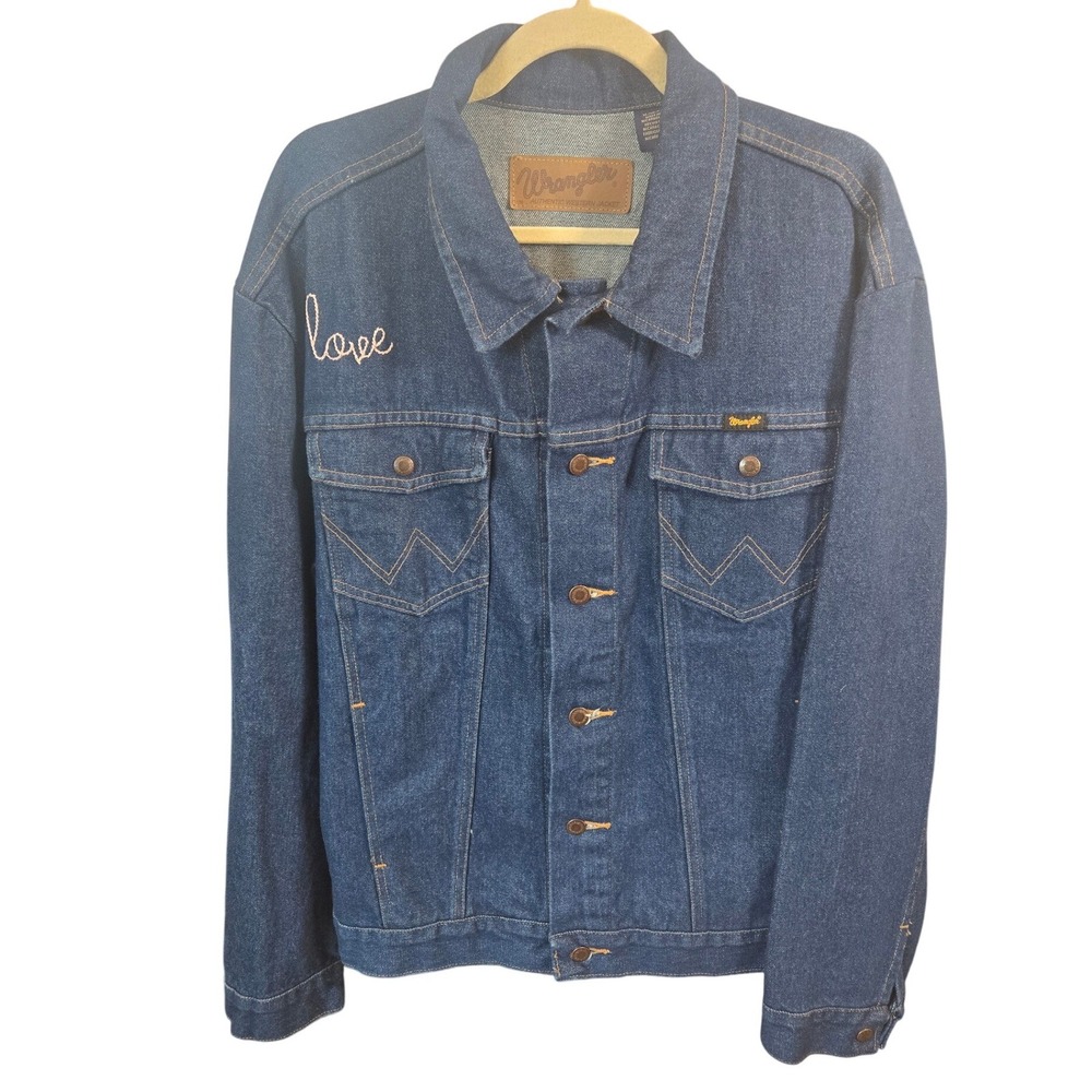 Lingua Franca x Wrangler Denim Jacket Custom Embroidered Love XOXO Western XL